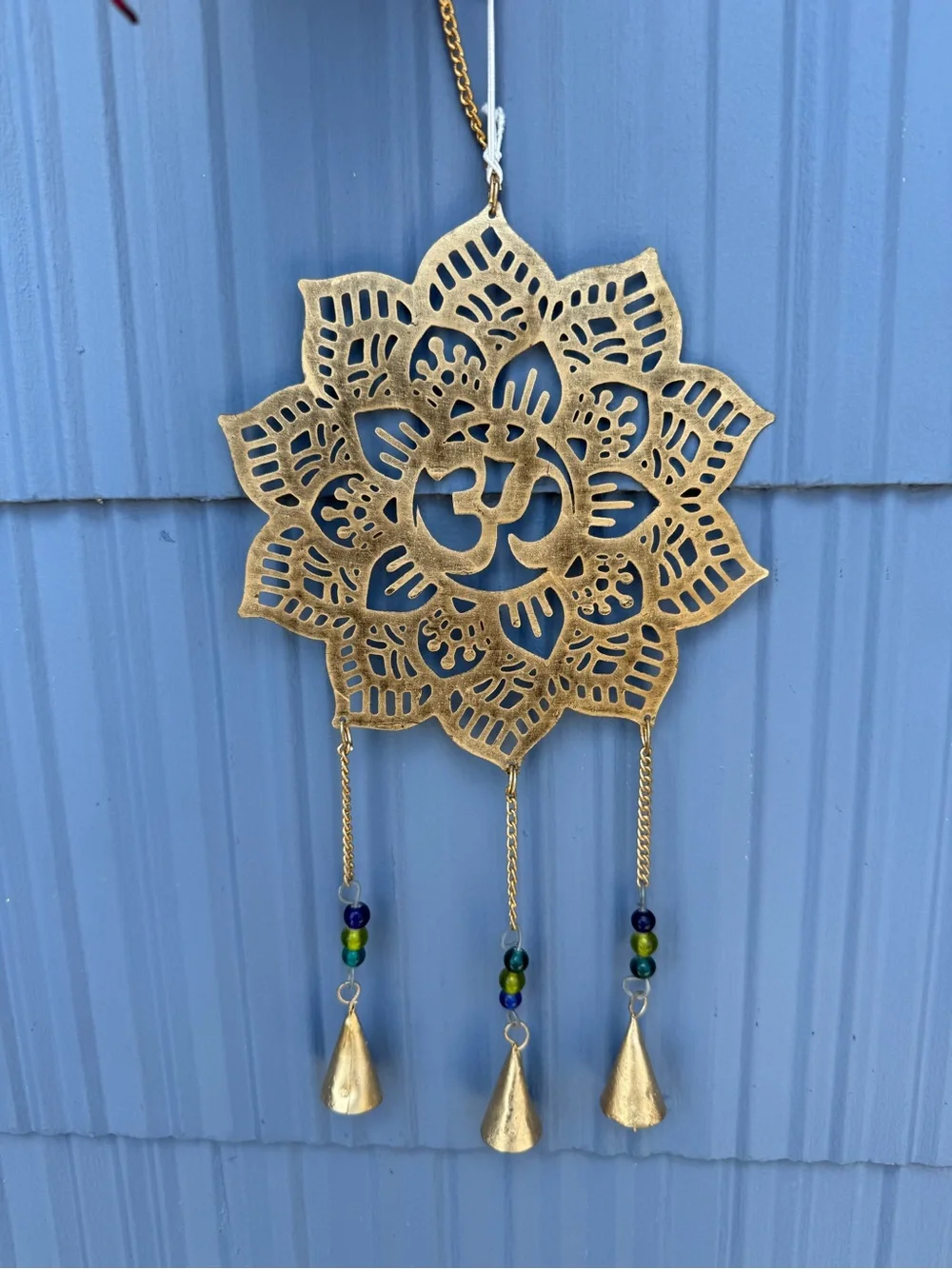 Gold Lotus OM Wall Hanging - Decorative Home Wind chime 8 x 20